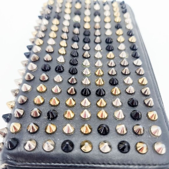 CHRISTIAN LOUBOUTIN Clutch Black PANETTONE Leather Wallet Empire Spike NO OFFERS - Picture 2 of 11